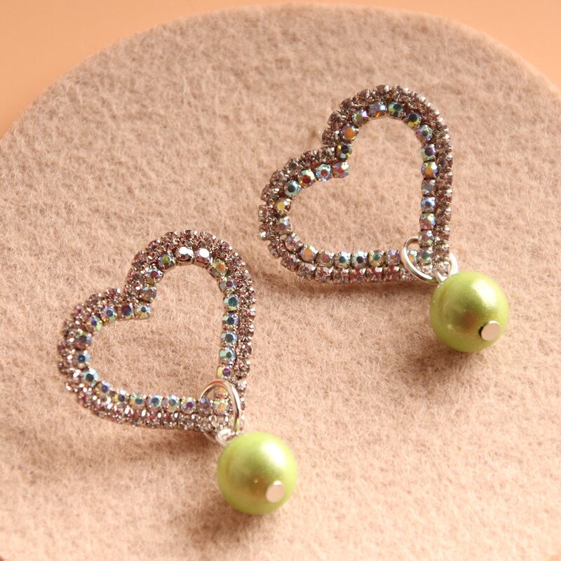 

Rhinestone Heart Drop Earrings, Multicolor