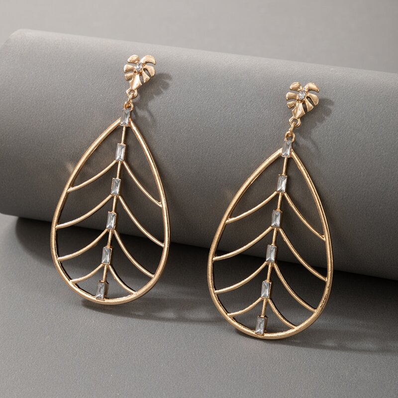 

Hollow Out Leaf Drop Earrings, Gold