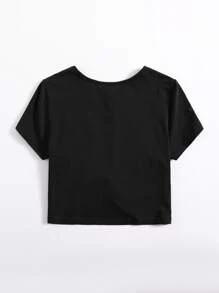 SHEIN EZwear Camiseta unicolor bajo girante - Negro - Ver 2