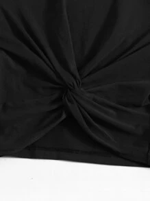 SHEIN EZwear Camiseta unicolor bajo girante - Negro - Ver 4