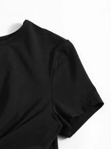 SHEIN EZwear Camiseta unicolor bajo girante - Negro - Ver 5