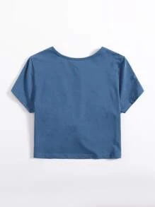 Muchica Twist Hem Solid Tee - Dusty Blue - View 2