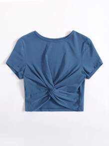 Muchica Twist Hem Solid Tee - Dusty Blue - View 3
