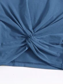 Muchica Twist Hem Solid Tee - Dusty Blue - View 4