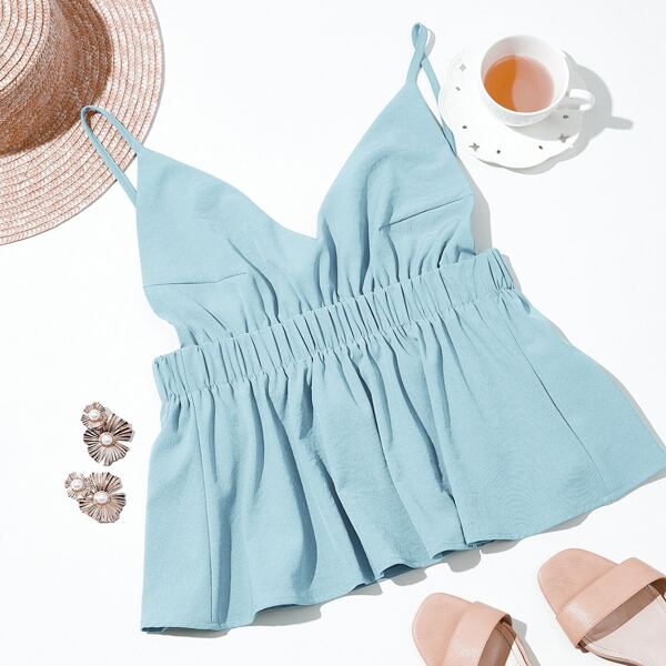 

Solid Ruffle Hem Cami Top, Baby blue
