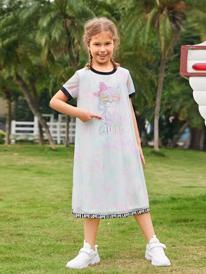 SHEIN Girls Letter Taped Mesh Dress