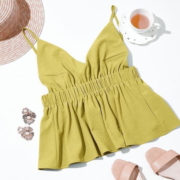 

Solid Ruffle Hem Cami Top, Lime green