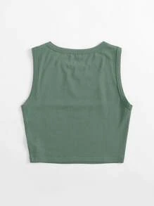 Muchica Solid Crop Tank Top - Green - View 2