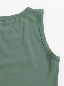 Muchica Solid Crop Tank Top - Green - View 3
