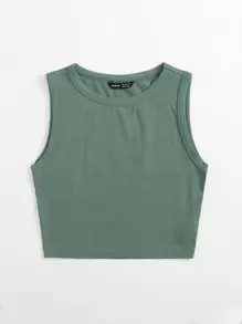 Muchica Solid Crop Tank Top - Green - View 4