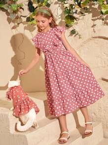 SHEIN Vestidos para niñas Cremallera Lunares Bohemio - Rosa vieja - Ver 1