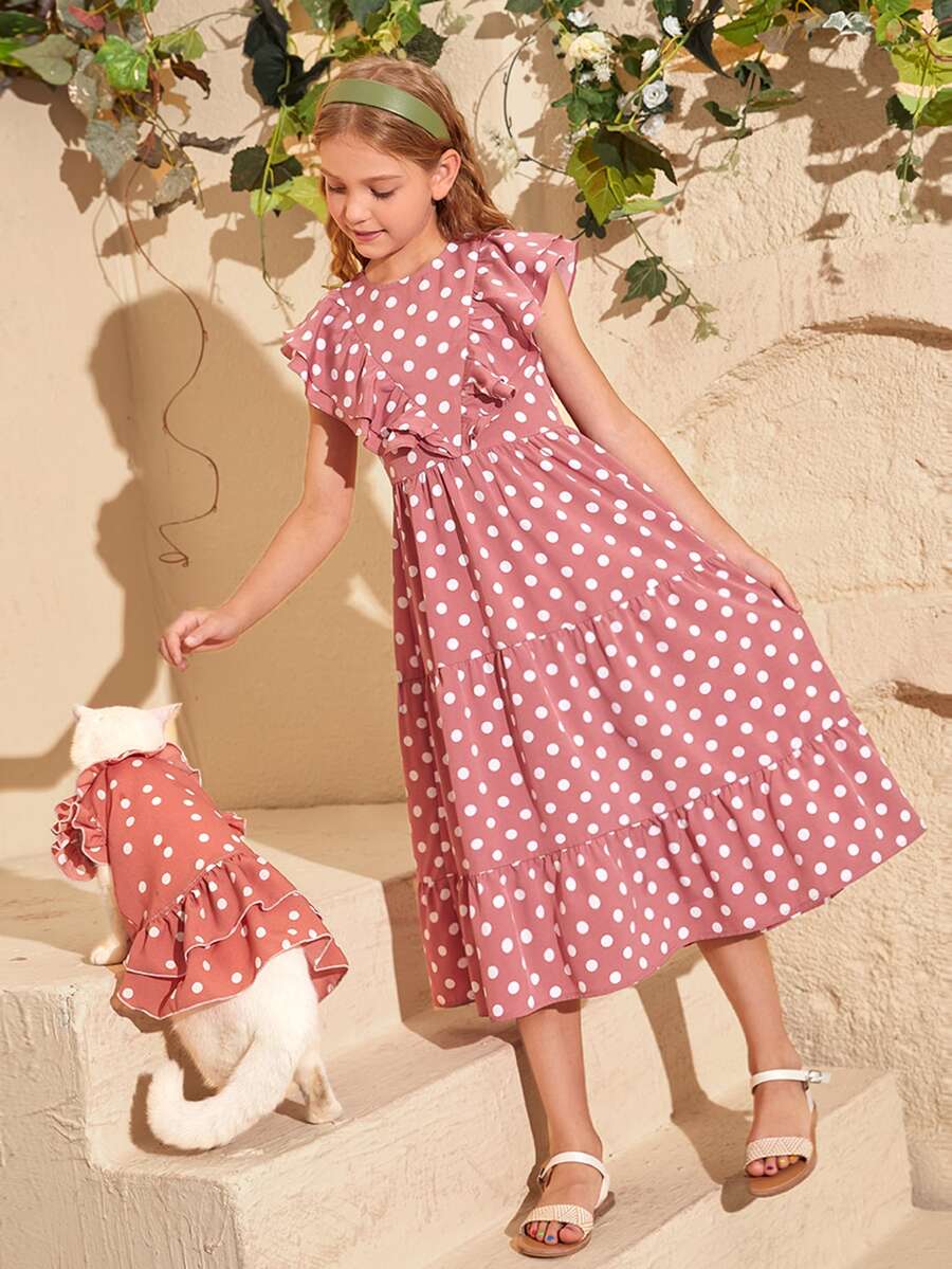 SHEIN Vestidos para niñas Cremallera Lunares Bohemio - Rosa vieja - Ver 1