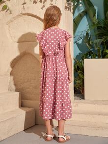 SHEIN Vestidos para niñas Cremallera Lunares Bohemio - Rosa vieja - Ver 2