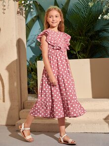 SHEIN Vestidos para niñas Cremallera Lunares Bohemio - Rosa vieja - Ver 3