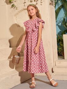 SHEIN Vestidos para niñas Cremallera Lunares Bohemio - Rosa vieja - Ver 4