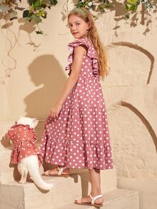 SHEIN Vestidos para niñas Cremallera Lunares Bohemio - Rosa vieja - Ver 5