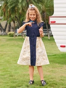 SHEIN Girls Colour Block Shirt Dress - Multicolor - View 1