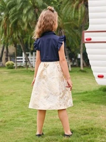 SHEIN Girls Colour Block Shirt Dress - Multicolor - View 2