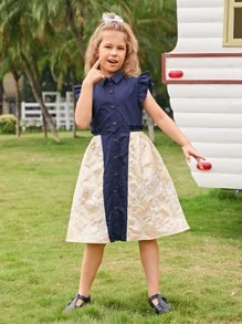 SHEIN Girls Colour Block Shirt Dress - Multicolor - View 3