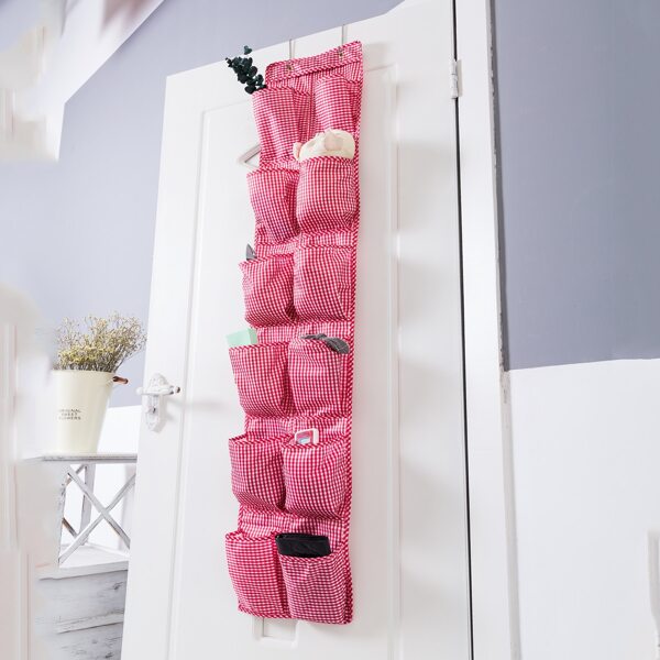 

Gingham Pattern Wall Hanging Storage Bag, Red