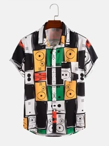 Manfinity 男士滿版幾何圖案弧形下擺襯衫 - 彩色 - 查看 1