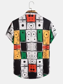 Manfinity 男士滿版幾何圖案弧形下擺襯衫 - 彩色 - 查看 2