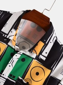 Manfinity 男士滿版幾何圖案弧形下擺襯衫 - 彩色 - 查看 4