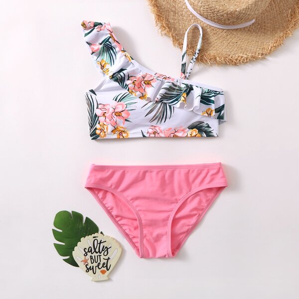 

Girls Floral & Tropical Ruffle Bikini Swimsuit, Multicolor