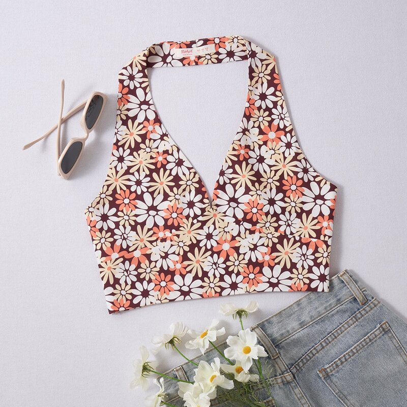 

Ditsy Floral Bow Back Halter Top, Multicolor
