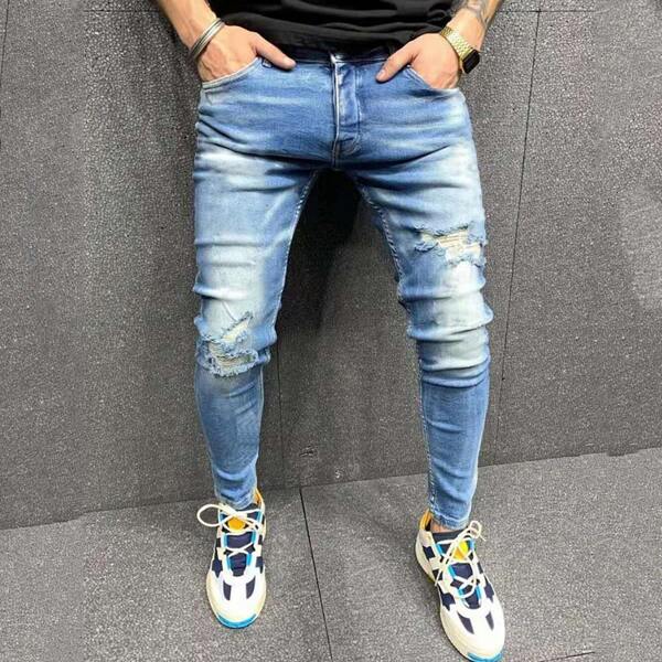 

Men Ripped Skinny Jeans, Light wash