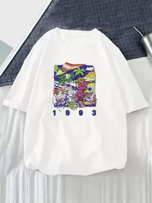 Manfinity Men Cartoon And Number Graphic Tee - White - View 1