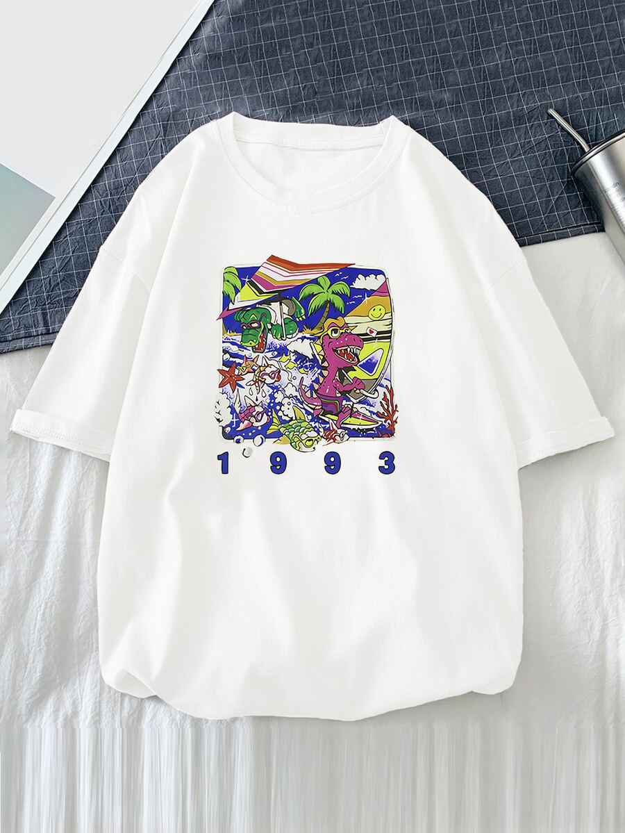 Manfinity Men Cartoon And Number Graphic Tee - White - View 1