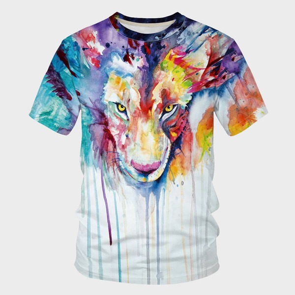 

Men Lion Graphic Round Neck Tee, Multicolor