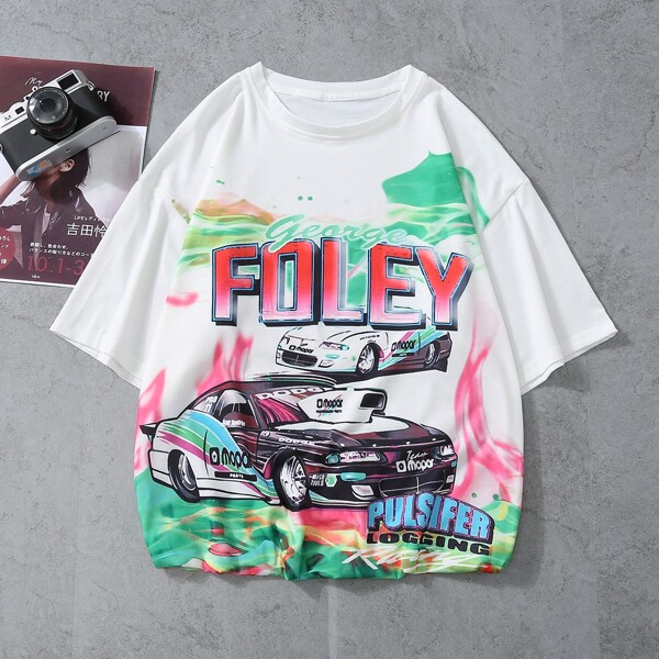 

Men Drop Shoulder Letter Graphic Tee, White