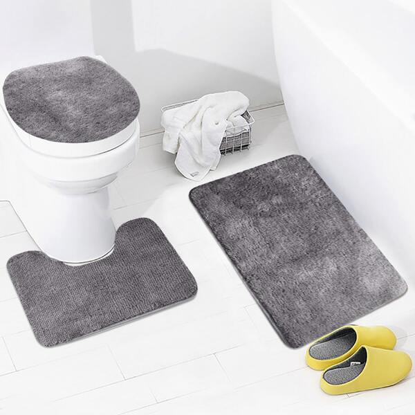 

1pc Solid Color Bath Mat, Grey