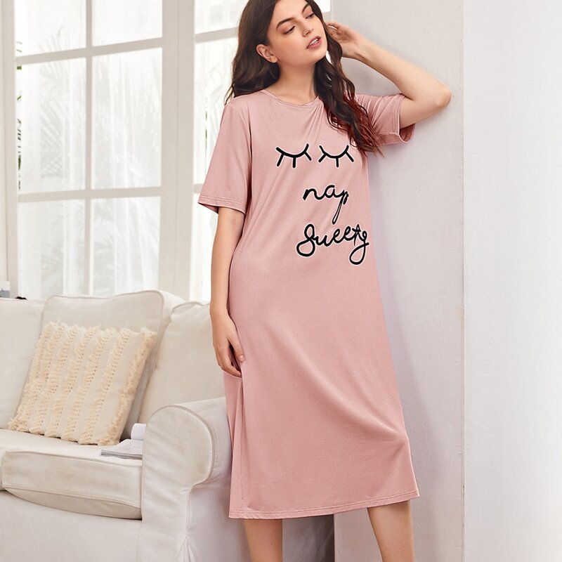 

Letter Graphic Nightdress, Baby pink