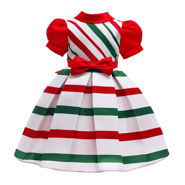 

Toddler Girls Striped Puff Sleeve Bow Front Gown Dress, Multicolor