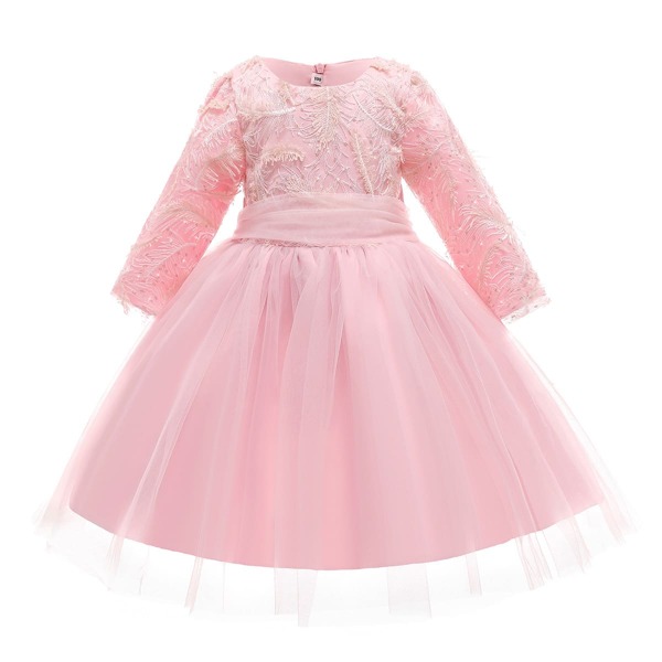

Toddler Girls Faux Feather Tie Back Tutu Partydress, Baby pink