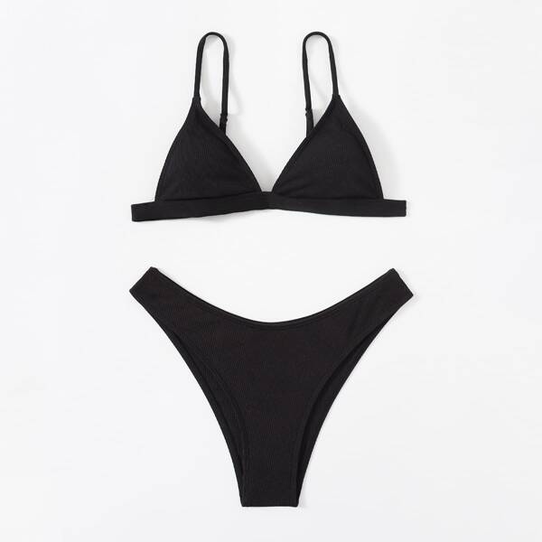 

Solid Triangle Bikini Swimsuit, Black