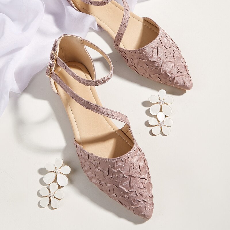 

Ruched Design Point Toe Ballet Flats, Pink
