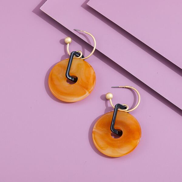 

Hollow Out Round Drop Earrings, Brown