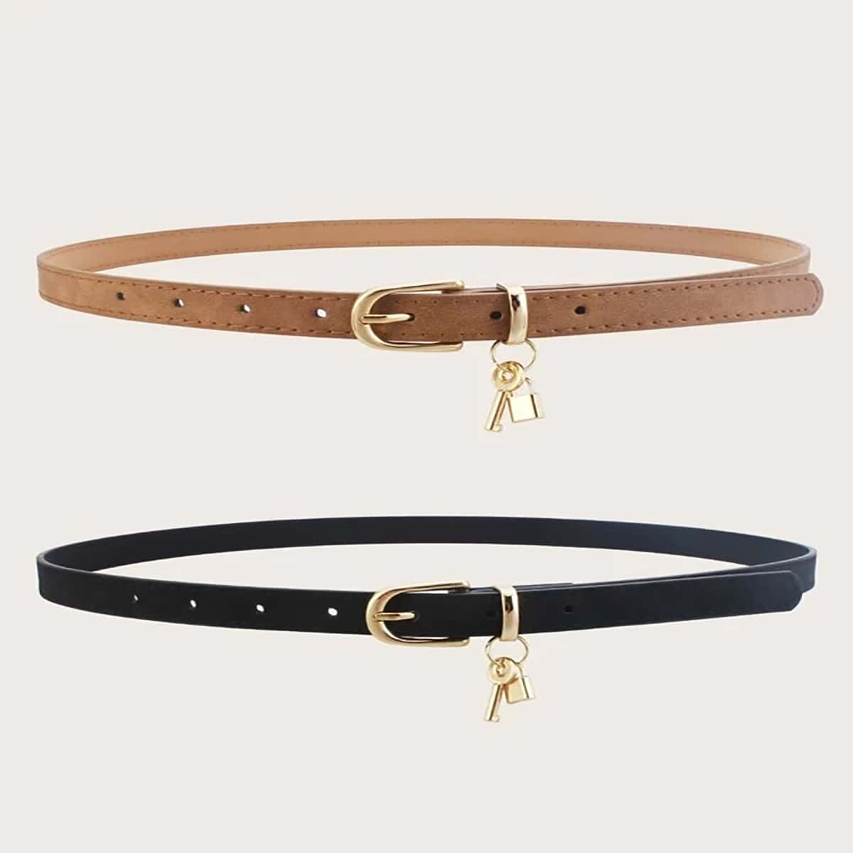 

2pcs Key Decor Buckle Belt, Black