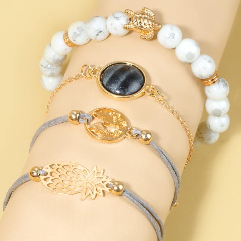 

5pcs Map & Pineapple Bracelet, Multicolor
