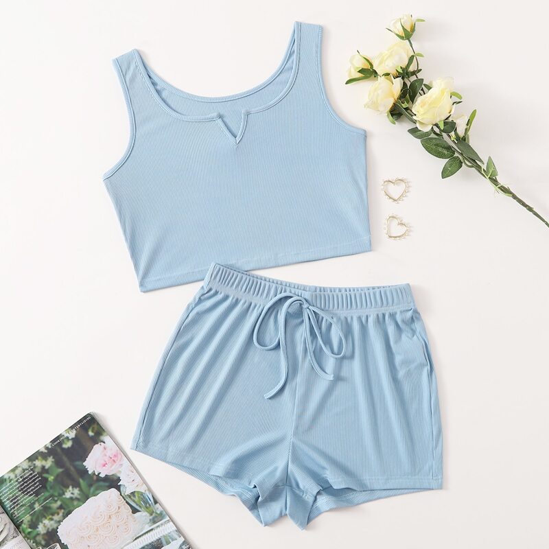 

Notch Neck Knot Lounge Set, Baby blue