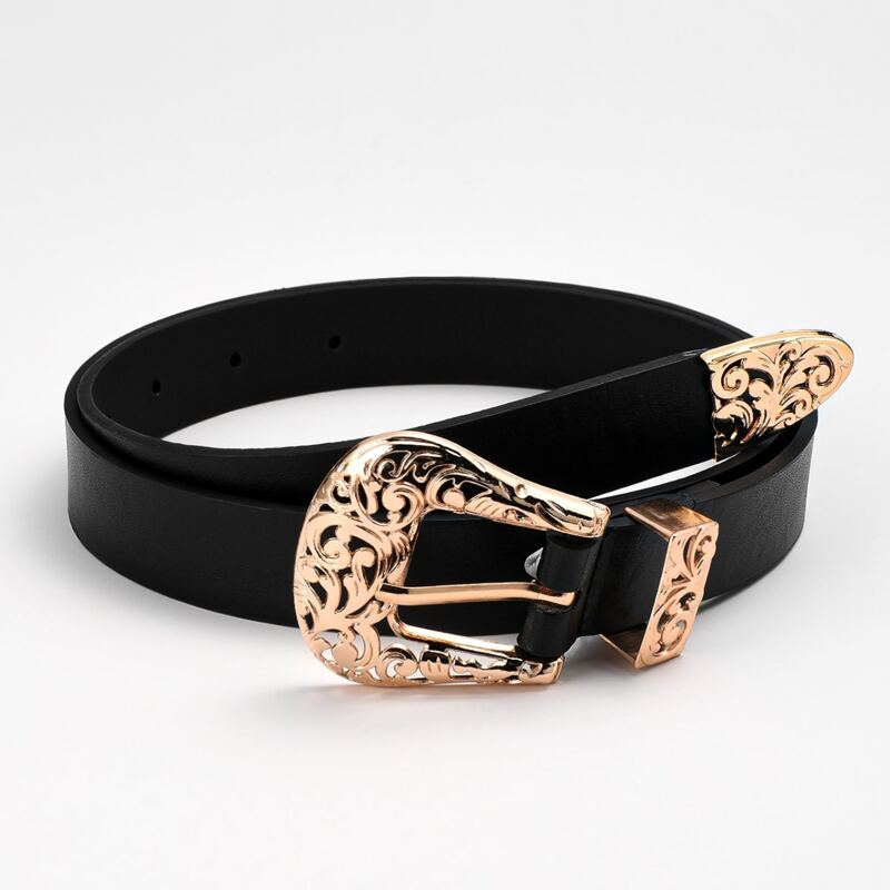 

Hollow Out Western Buckle Belt, Black