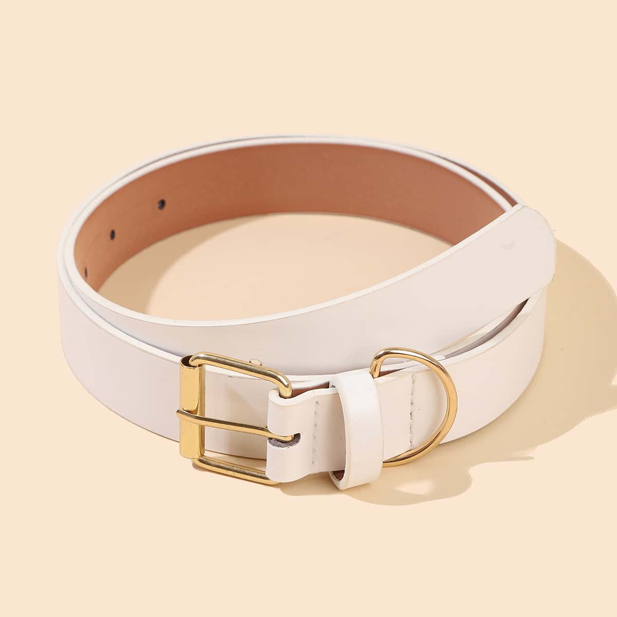 

Rectangle Decor Buckle Belt, White
