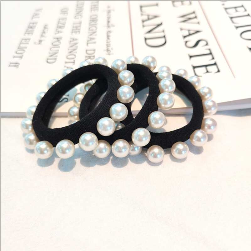 

3pcs Faux Pearl Decor Hair Tie, Black and white