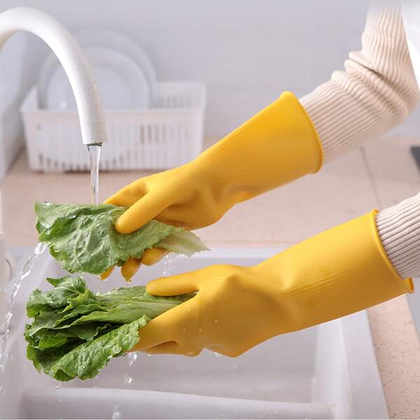 

1pair Latex Housework Cleaning Gloves, Yellow