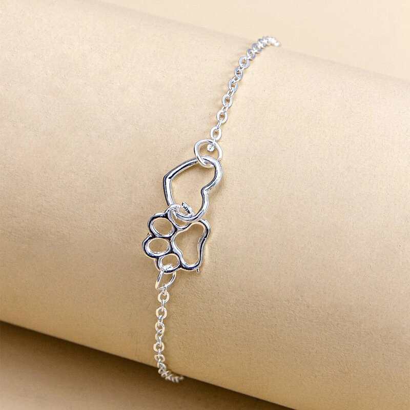 

Heart & Paw Decor Bracelet, Silver