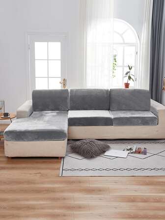 1 st enfärgat silverrävsammet stretchigt soffkuddfodral, dammtätt dekorativt skyddsöverdrag, lämplig för hotell, sovrum, mörkgrå, svart, champagne